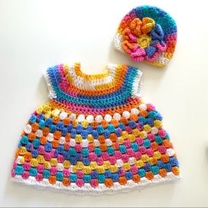 Vintage handmade crochet dress & hat set